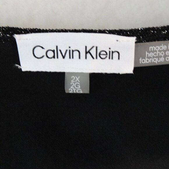 Calvin Klein Sparkle Top Women's Plus Size 2X Black Diamond Dust Sheer Sleeves - Picture 6 of 9